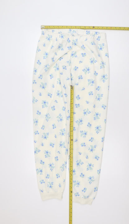 Dunnes Stores Womens White Floral Fleece Pyjama Pants Size 8