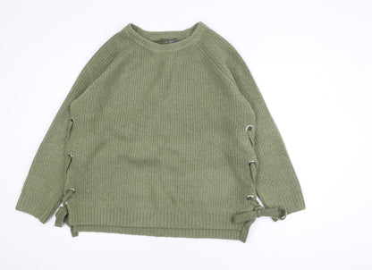 Primark Women's Green XL Ribbed Knit Pullover Jumper with Side Lace-Up