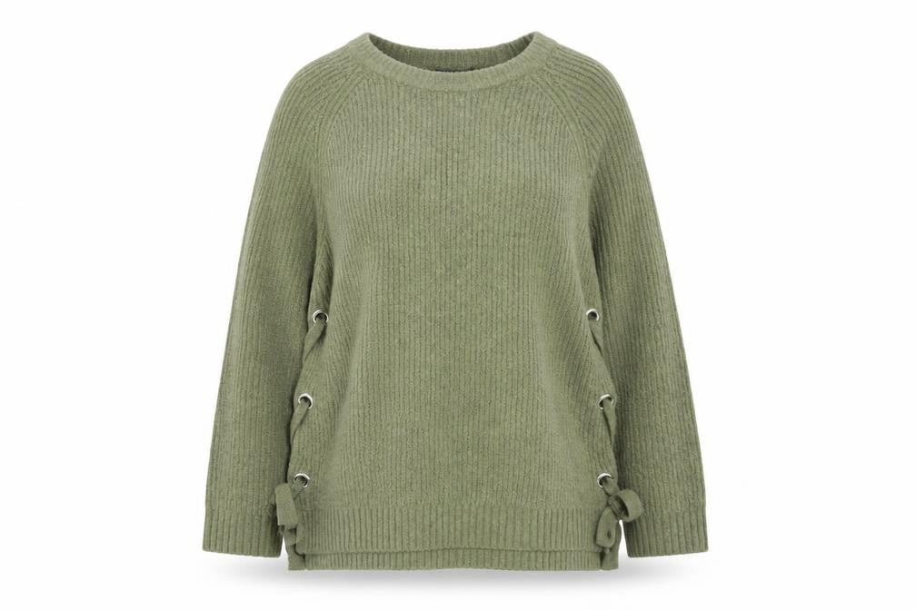 Primark Women's Green XL Ribbed Knit Pullover Jumper with Side Lace-Up