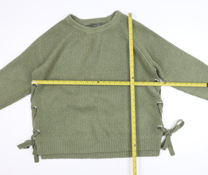 Primark Women's Green XL Ribbed Knit Pullover Jumper with Side Lace-Up