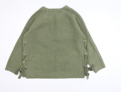 Primark Women's Green XL Ribbed Knit Pullover Jumper with Side Lace-Up