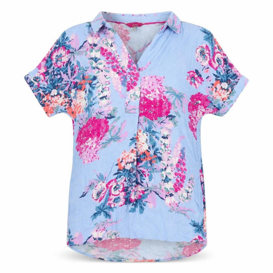 Joules Women's Blue Floral Viscose Tunic Blouse Size 8