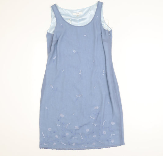 Next Women Blue Floral Embroidered Sleeveless Sheath Dress Size 14