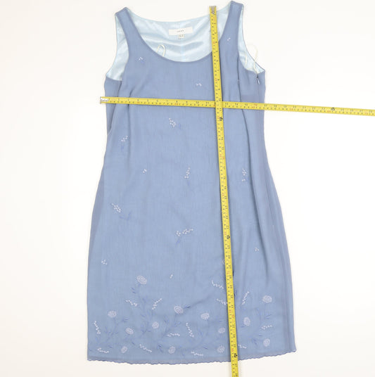 Next Women Blue Floral Embroidered Sleeveless Sheath Dress Size 14