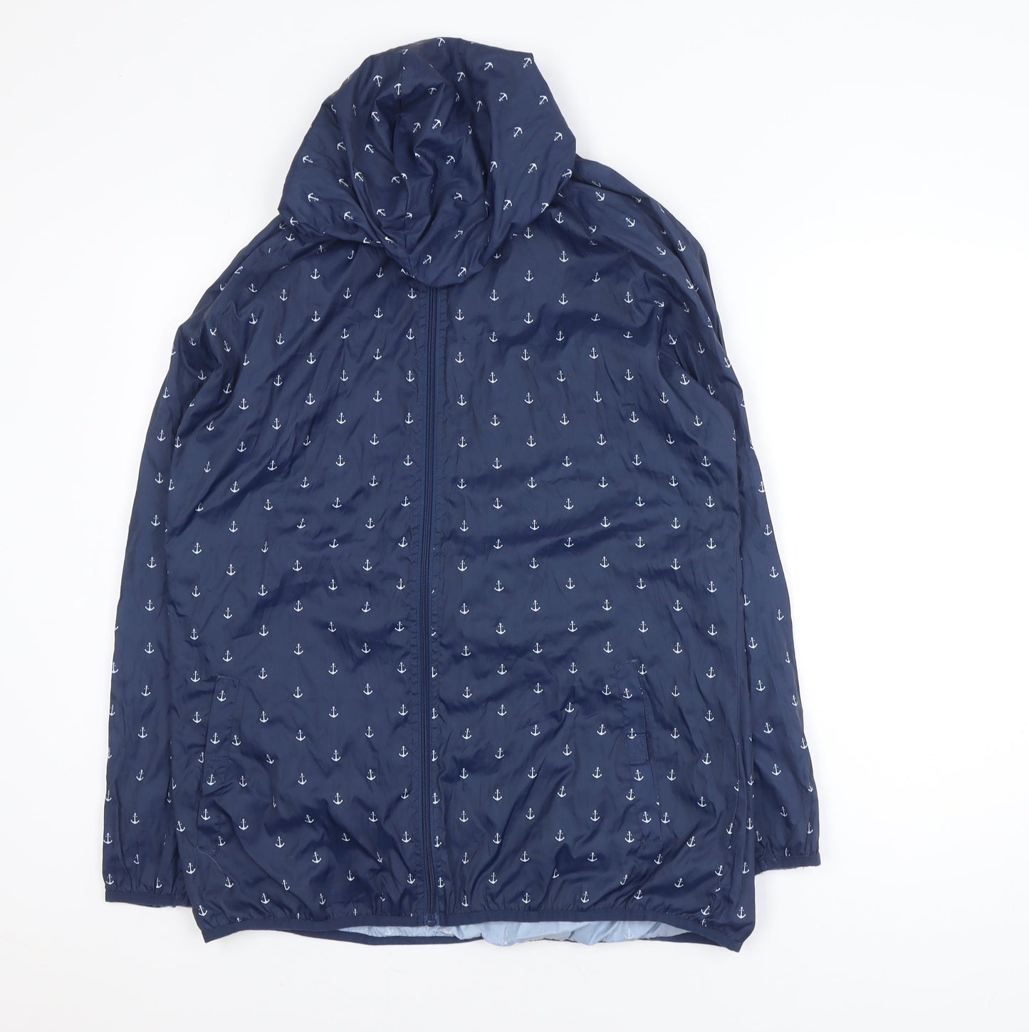 St. Bernard for Dunnes Stores Women's Blue Anchor Print Hooded Rain Jacket Size 14