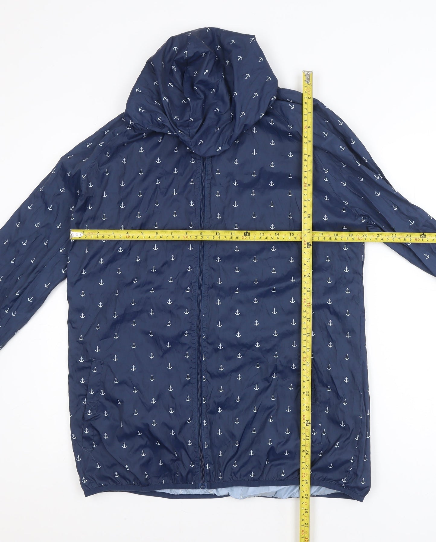 St. Bernard for Dunnes Stores Women's Blue Anchor Print Hooded Rain Jacket Size 14