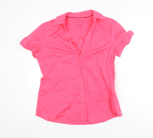 Esprit Women Pink Short Sleeve Button-Up Cotton Blouse Size 14