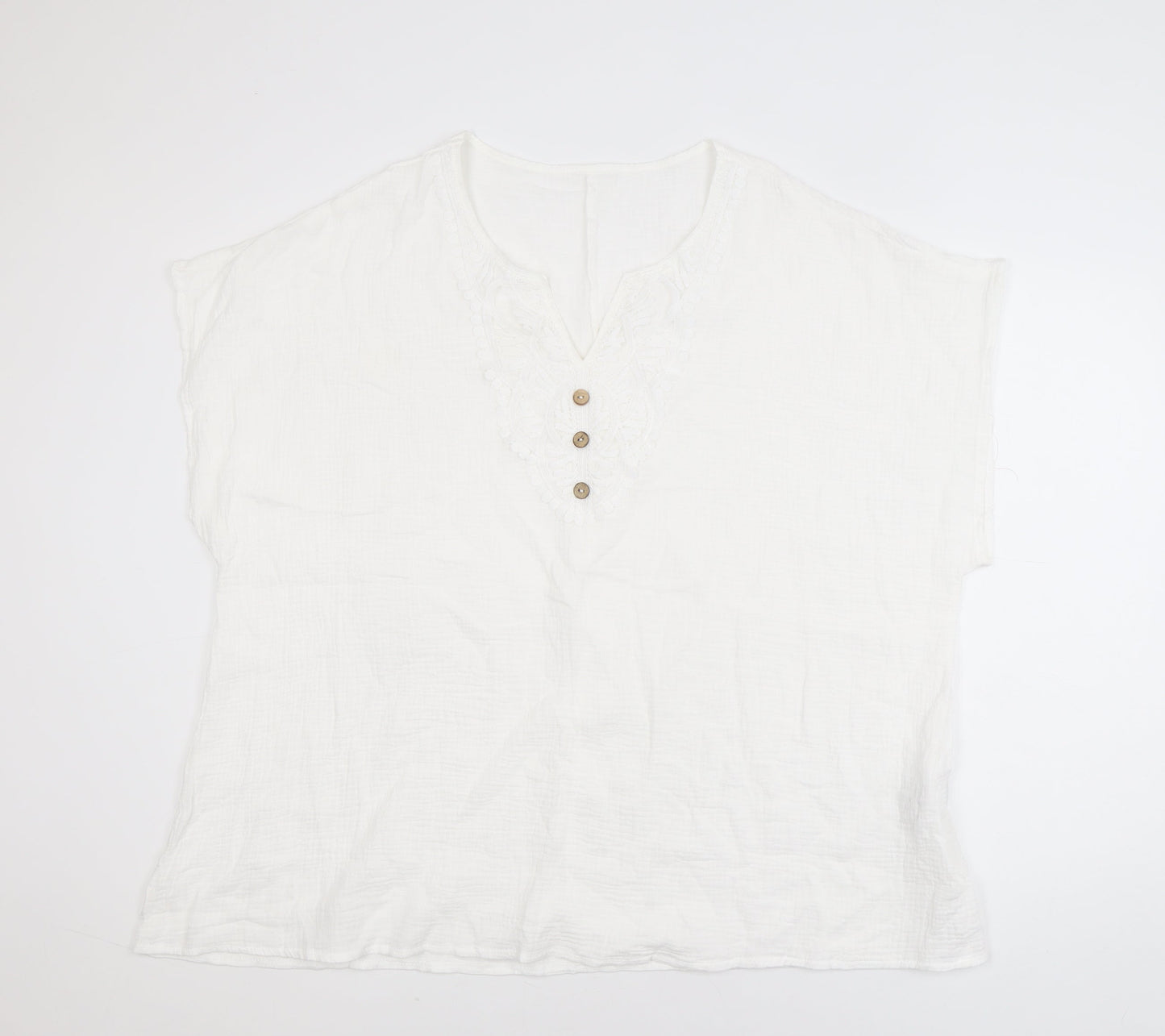 Shein Curve White 5XL Women's Embroidered Cotton Blouse