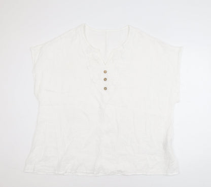 Shein Curve White 5XL Women's Embroidered Cotton Blouse