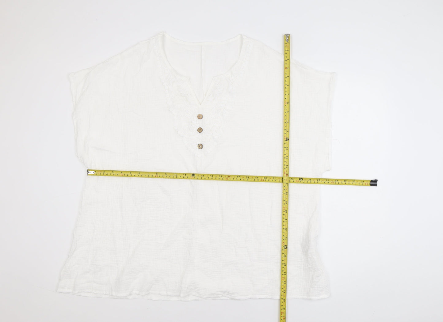 Shein Curve White 5XL Women's Embroidered Cotton Blouse