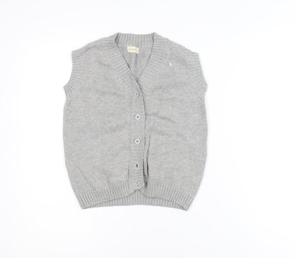 Fin & Vince Girls Grey 8-9 Years Cotton Button Cardigan Vest