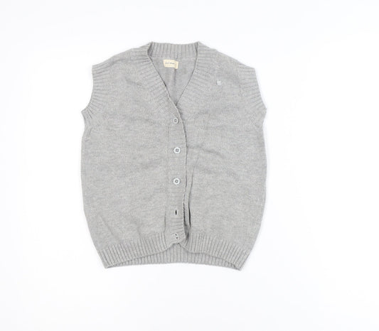 Fin & Vince Girls Grey 8-9 Years Cotton Button Cardigan Vest
