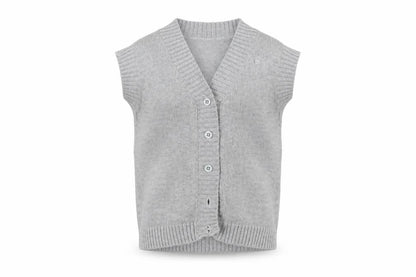 Fin & Vince Girls Grey 8-9 Years Cotton Button Cardigan Vest