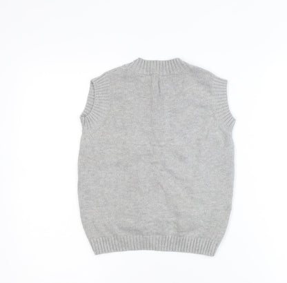 Fin & Vince Girls Grey 8-9 Years Cotton Button Cardigan Vest