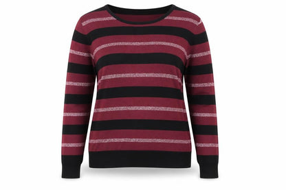 Maine New England Women’s Burgundy & Black Striped Crew Neck Jumper Size 14