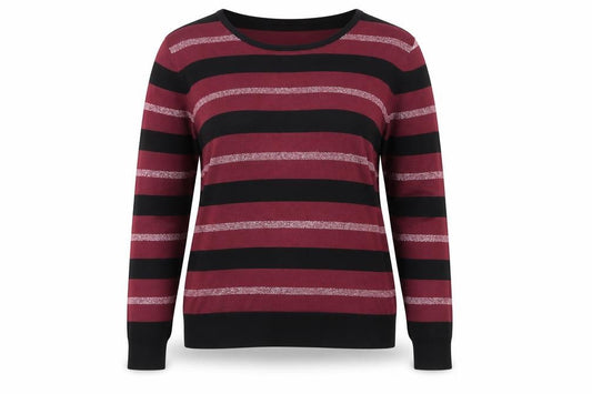 Maine New England Women’s Burgundy & Black Striped Crew Neck Jumper Size 14