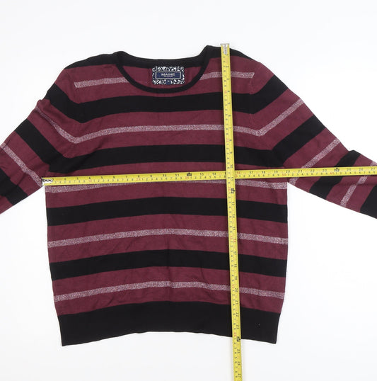 Maine New England Women’s Burgundy & Black Striped Crew Neck Jumper Size 14