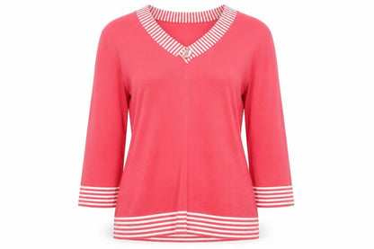 Vogue Womens Pink 3/4 Sleeve V-Neck Pullover Jumper L
