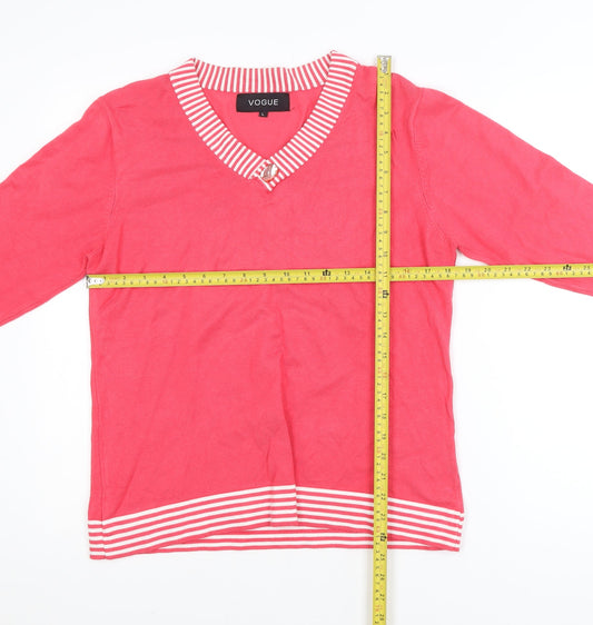 Vogue Womens Pink 3/4 Sleeve V-Neck Pullover Jumper L