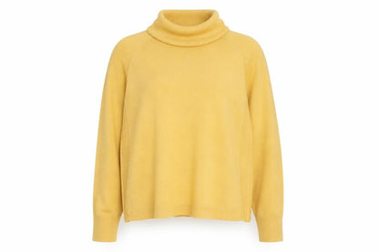 Front view of Dunnes Women’s Yellow Roll Neck Acrylic Jumper, size M