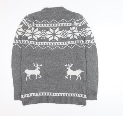 TAONIUCHAOPIN Men's Grey XL Fair Isle Christmas Pullover Jumper