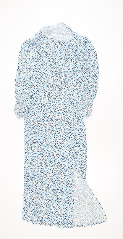 Oasis Women’s Blue Animal Print Midi Wrap Dress XS