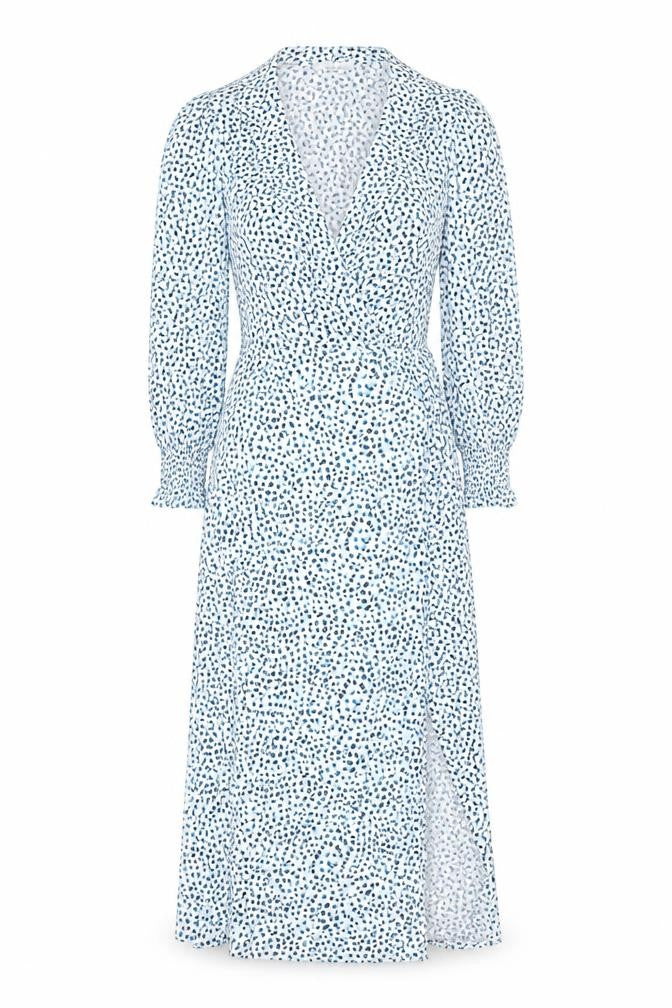 Oasis Women’s Blue Animal Print Midi Wrap Dress XS