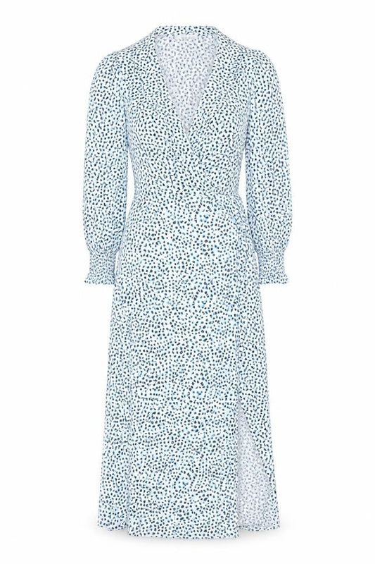 Oasis Women’s Blue Animal Print Midi Wrap Dress XS