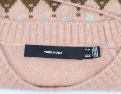 Vero Moda Women's Beige Fair Isle Wool Blend Knit Jumper Size S