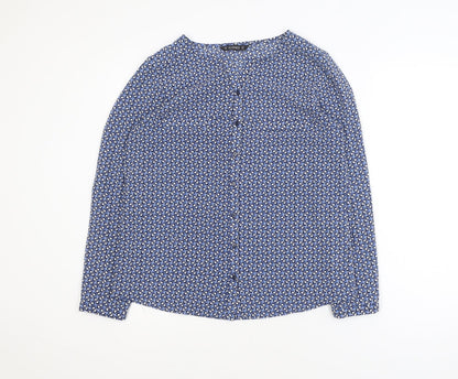 Dunnes Women Blue Geometric Long Sleeve V-Neck Blouse Size 12