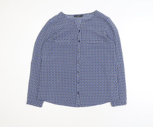 Dunnes Women Blue Geometric Long Sleeve V-Neck Blouse Size 12