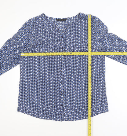 Dunnes Women Blue Geometric Long Sleeve V-Neck Blouse Size 12