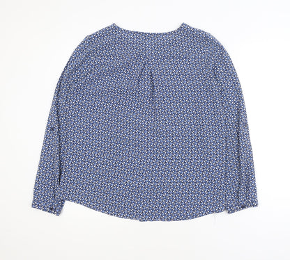 Dunnes Women Blue Geometric Long Sleeve V-Neck Blouse Size 12