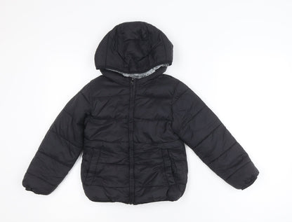 St. Bernard Boys Black Puffer Jacket 5-6 Years Hooded Faux Fur Lined Winter Coat