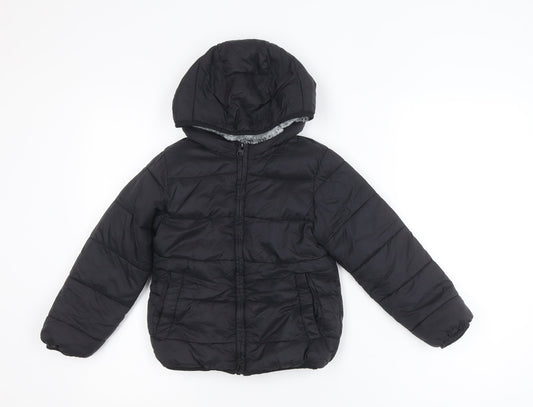 St. Bernard Boys Black Puffer Jacket 5-6 Years Hooded Faux Fur Lined Winter Coat