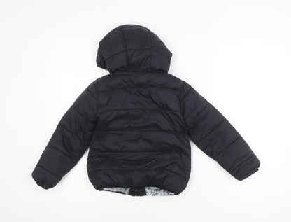 St. Bernard Boys Black Puffer Jacket 5-6 Years Hooded Faux Fur Lined Winter Coat