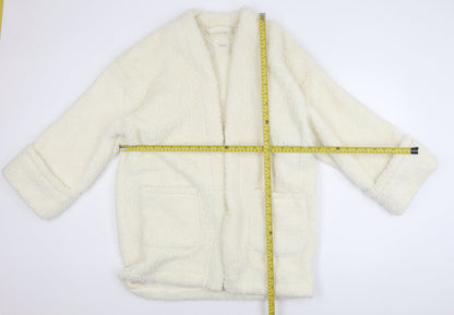 Marks and Spencer Women Ivory Fleece Coatigan L Relaxed Fit Open Front