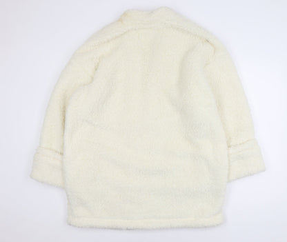 Marks and Spencer Women Ivory Fleece Coatigan L Relaxed Fit Open Front