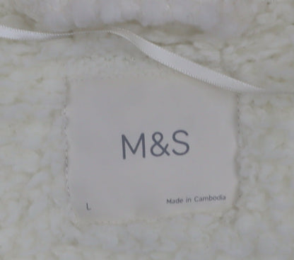 Marks and Spencer Women Ivory Fleece Coatigan L Relaxed Fit Open Front