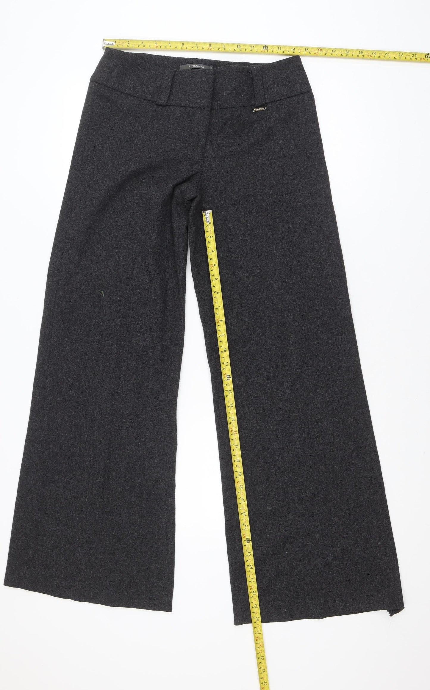 River Island Womens Grey Wide-Leg Trousers Size 10L Tall Workwear