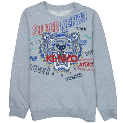 Kenzo Kids Grey Embroidered Tiger Sweatshirt Boys 14 Years Regular Fit
