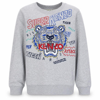 Kenzo Kids Grey Embroidered Tiger Sweatshirt Boys 14 Years Regular Fit