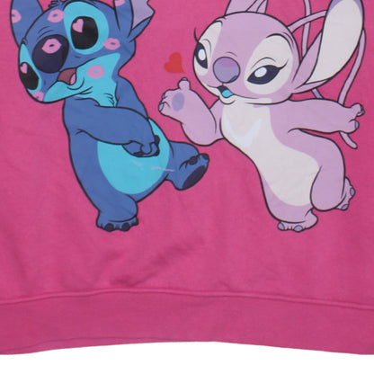 Disney Women Pink Stitch & Angel Sweatshirt L 14/16 Pullover Crew Neck