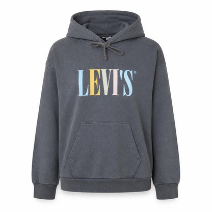Levi's Women Grey Pullover Hoodie S Logo Print Cotton Casual