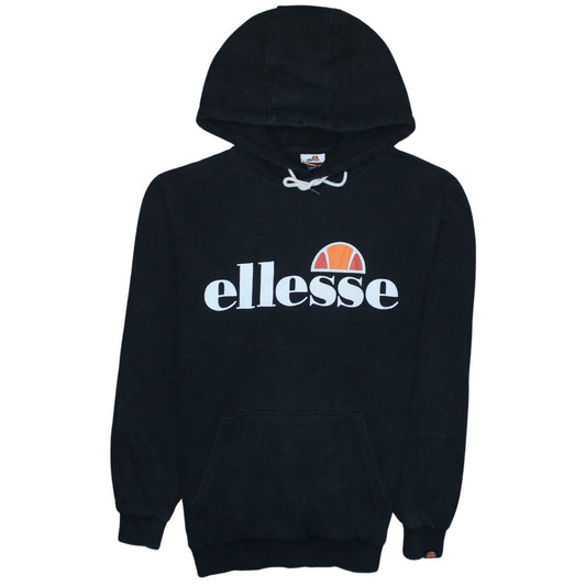Ellesse Women Black Pullover Hoodie UK 10 Cotton Blend Logo Front