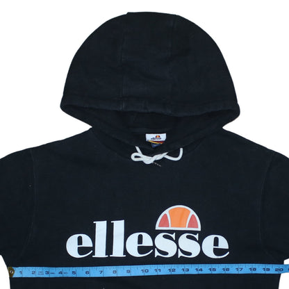 Ellesse Women Black Pullover Hoodie UK 10 Cotton Blend Logo Front