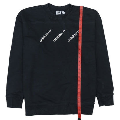 Adidas Womens Black Crew Neck Pullover Sweatshirt UK 12 Logo Print