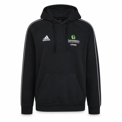 Front view of adidas men’s black pullover hoodie small sports fleece sweatshirt
