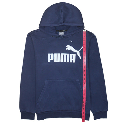 Puma Men Blue Pullover Hoodie Small Logo Fleece Sportswear