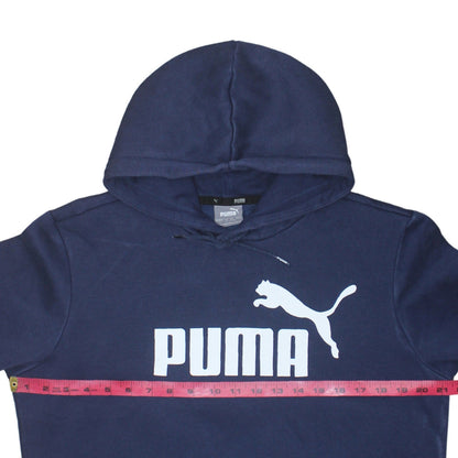 Puma Men Blue Pullover Hoodie Small Logo Fleece Sportswear